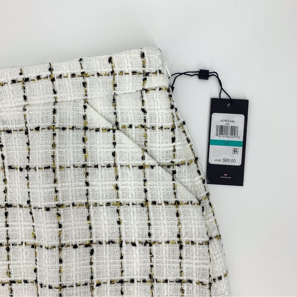 Tommy Hilfiger NWT Ivory Black Gold Plaid Tweed Mini Pencil Pocketed Skirt, 16 - Picture 5 of 14